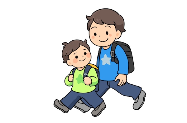 小学校に登校する兄弟