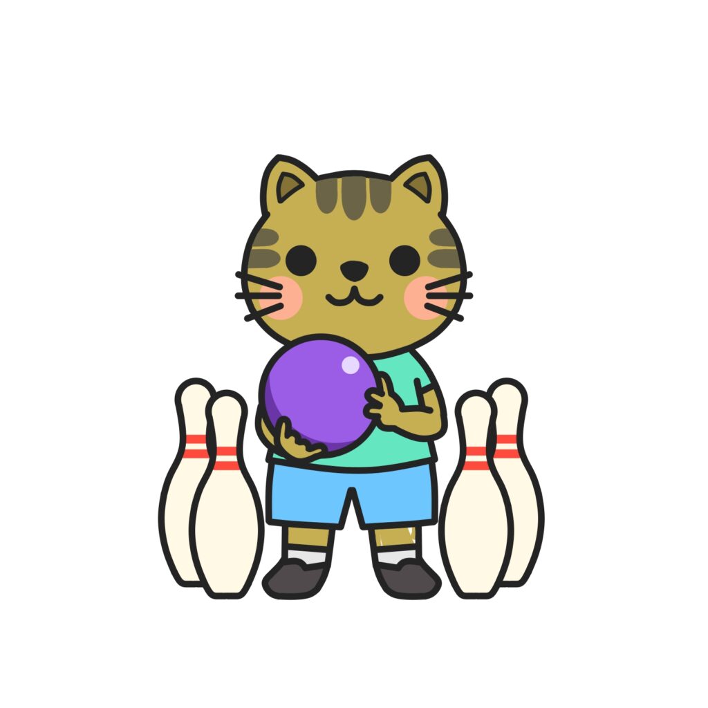 ボウリングをするネコ