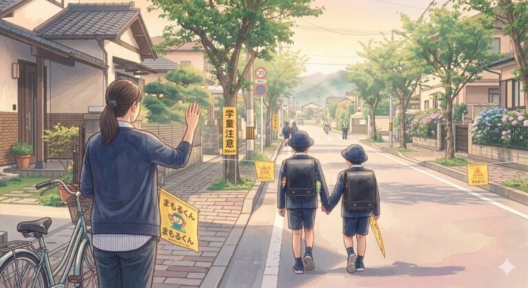 子どもを見送る母